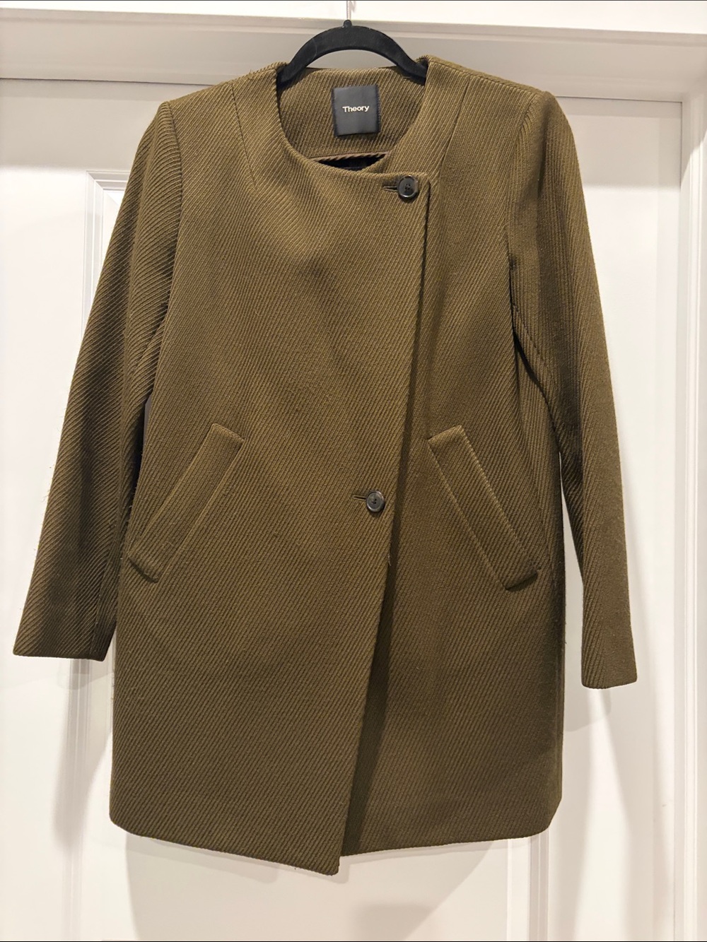 Theory Olive Trench-Style Wool-Blend Coat